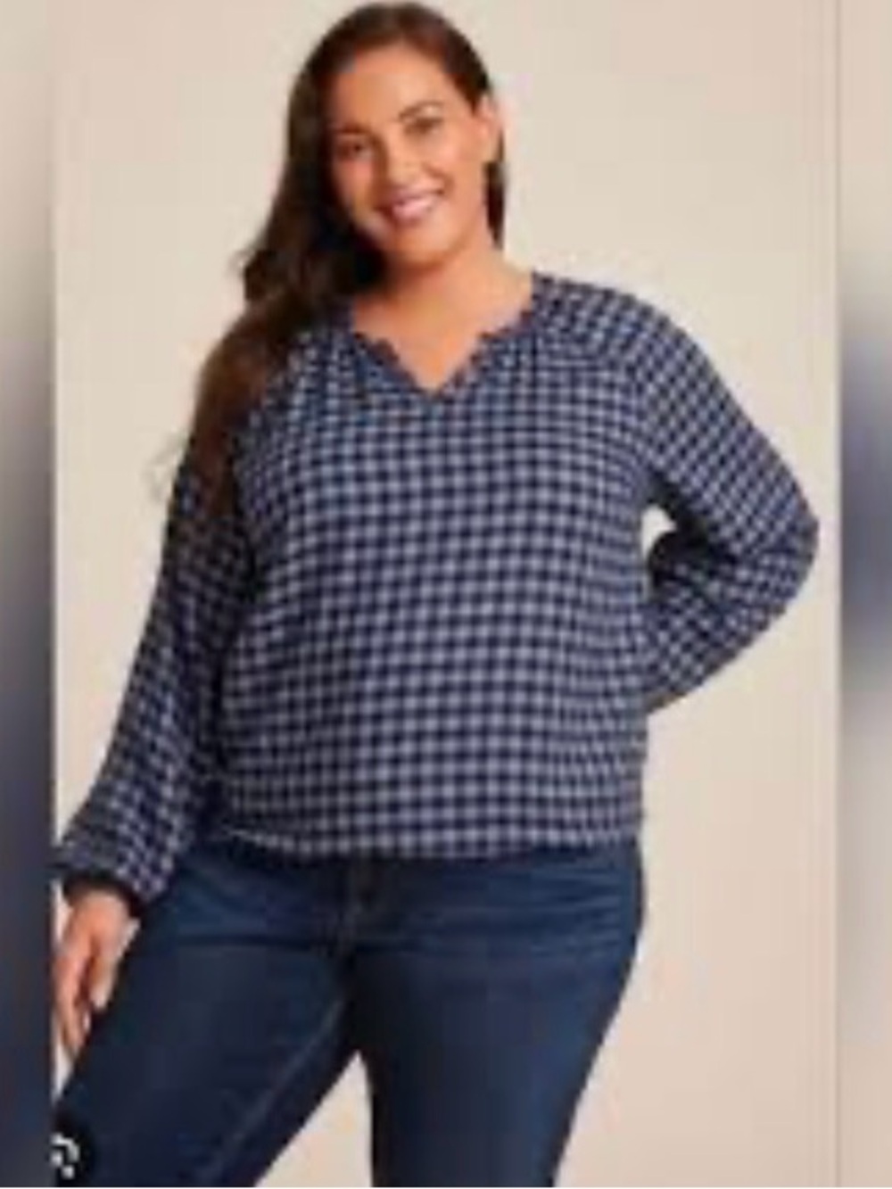 Gingham Y2K Maurices Draped Elastic Cuff Plaid VNeck Top Size OX
